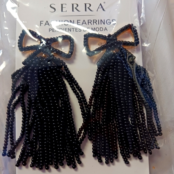 Bow and Beaded Tassels Earrings - Picture 2 of 4